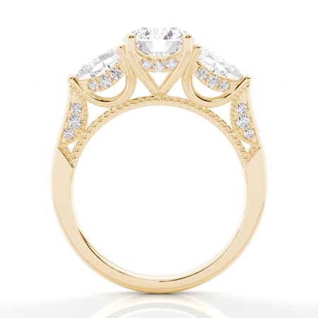 Trilogie Verlobungsring mit rundem Diamant und verstecktem Halo