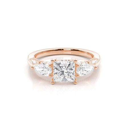 Princess Rose Gold 3 Stone Diamond Rings