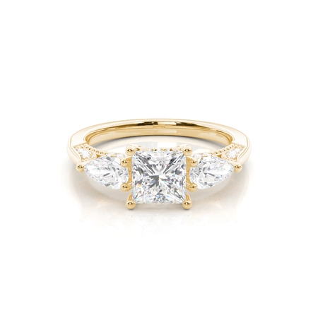 Princess Yellow Gold Diamond Rings Three Stone