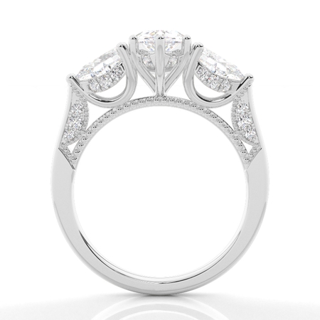 Trilogie Verlobungsring mit Tropfen Diamant und verstecktem Halo