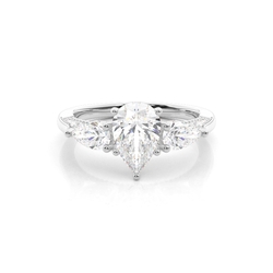 Trilogie Verlobungsring mit Tropfen Diamant und verstecktem Halo