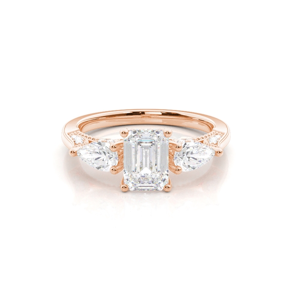 Hidden Halo Trilogy Emerald Diamond Engagement Ring