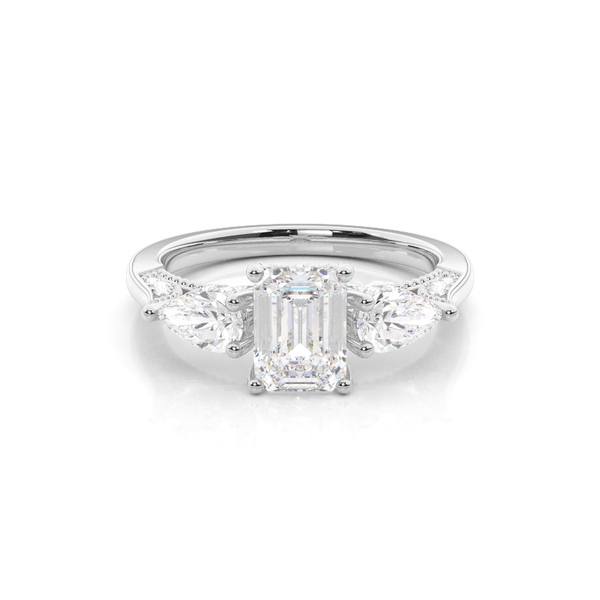 Hidden Halo Trilogy Emerald Diamond Engagement Ring