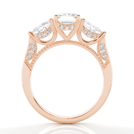 Trilogie Verlobungsring mit Diamant in Smaragdform und verstecktem Halo