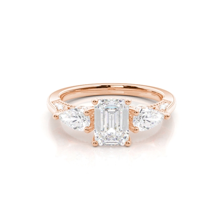 Emerald Rose Gold Diamond Rings Three Stone