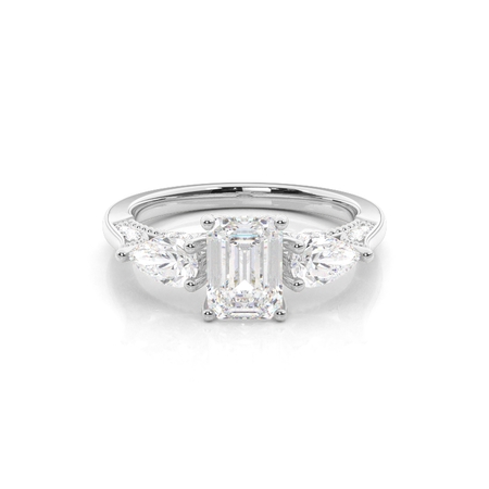 Emerald White Gold Diamond Rings Three Stone