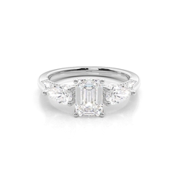 Hidden Halo Trilogy Emerald Diamond Engagement Ring