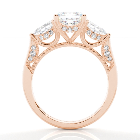 Trilogie Verlobungsring mit Asscher Diamant und verstecktem Halo