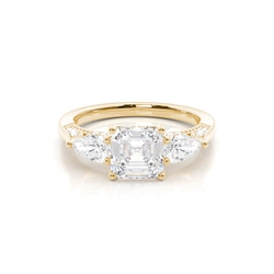 Trilogie Verlobungsring mit Asscher Diamant und verstecktem Halo