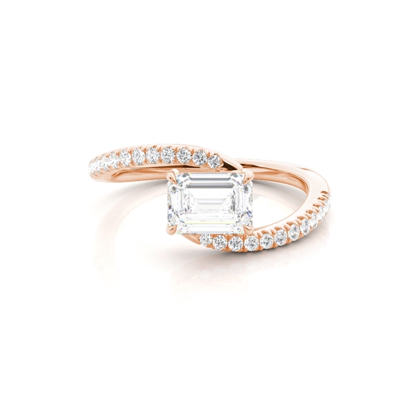 East-West Bypass Shank Diamond Engagement Ring with Pavé Accents