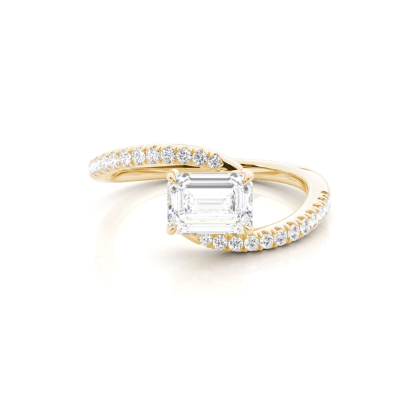 East-West Bypass Shank Diamond Engagement Ring with Pavé Accents