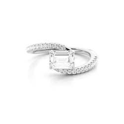 East-West Bypass Shank Diamond Engagement Ring with Pavé Accents