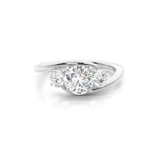 Trilogy Round Diamond Engagement Ring with Bypass Shank