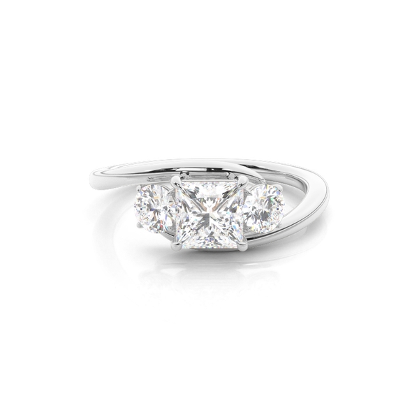 Trilogy Princess Diamond Engagement Ring with Bypass Shank