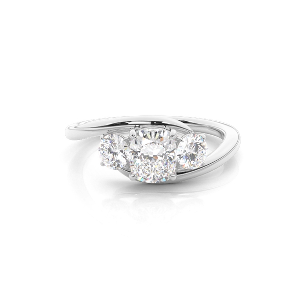 Trilogy Cushion Diamond Engagement Ring with Bypass Shank