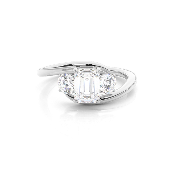 Trilogy Emerald Diamond Engagement Ring with Bypass Shank