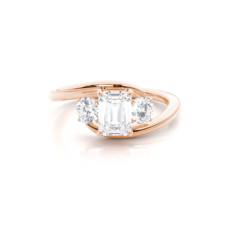Emerald Rose Gold Diamond Rings Three Stone