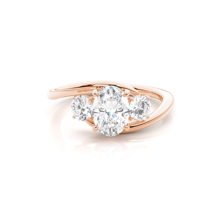Trilogy Oval Diamond Engagement Ring with Bypass Shank