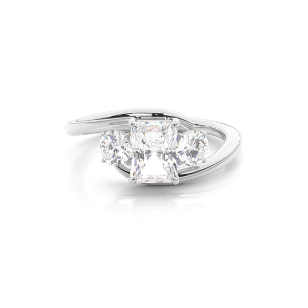 Trilogy Radiant Diamond Engagement Ring with Bypass Shank