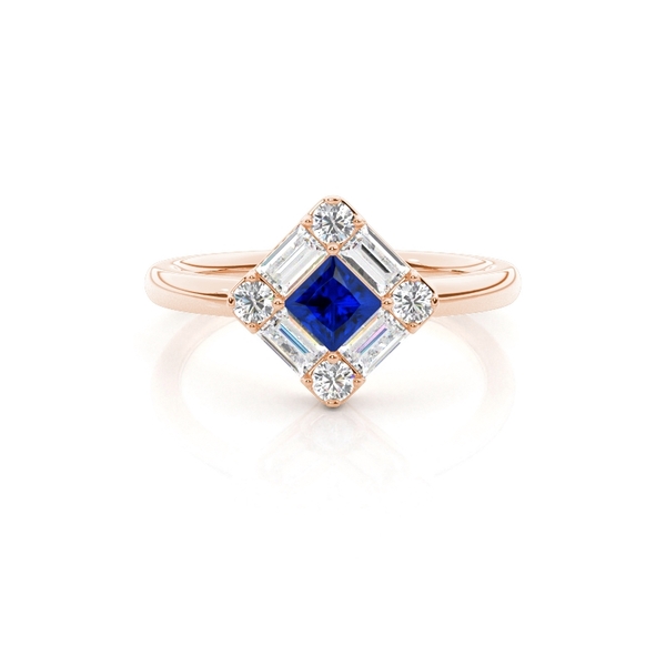 Mosaic Multi Shaped Diamond and Blue Sapphire Cluster Ring