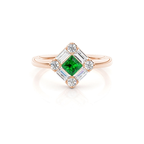 Mosaik-Ring mit Diamanten in verschiedenen Schliffformen und Smaragden