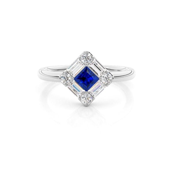 Mosaic Multi Shaped Diamond and Blue Sapphire Cluster Ring
