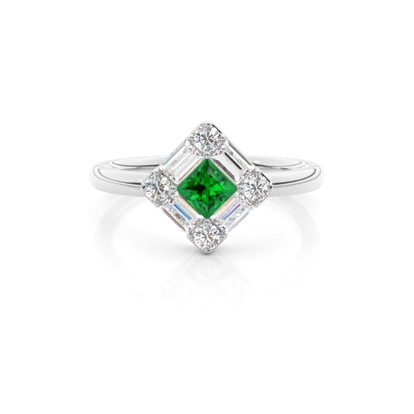 Mosaik-Ring mit Diamanten in verschiedenen Schliffformen und Smaragden