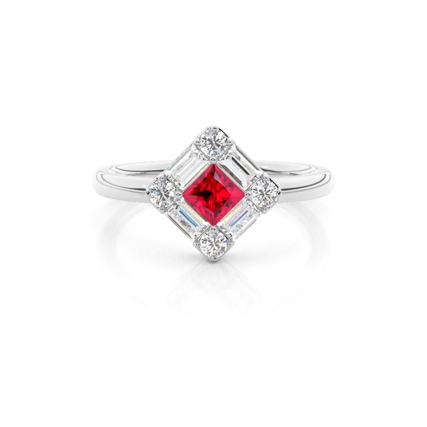 Mosaic Multi Shaped Diamond and Ruby Cluster Ring