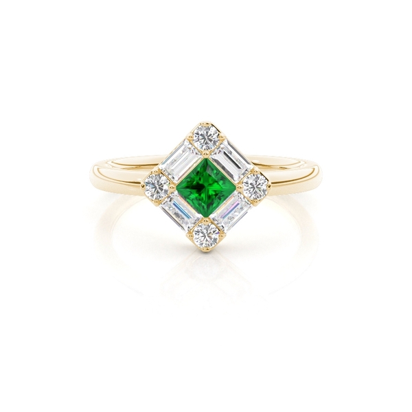 Mosaik-Ring mit Diamanten in verschiedenen Schliffformen und Smaragden