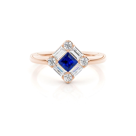 Mosaic Multi Shaped Diamond and Blue Sapphire Cluster Ring