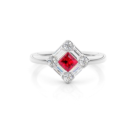 Mosaic Multi Shaped Diamond and Ruby Cluster Ring