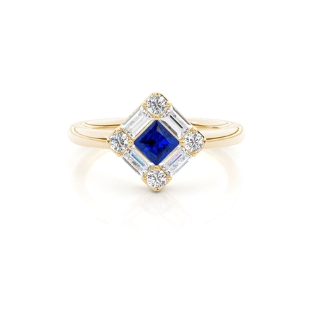 Mosaic Multi Shaped Diamond and Blue Sapphire Cluster Ring
