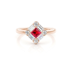 Mosaic Multi Shaped Diamond and Ruby Cluster Ring
