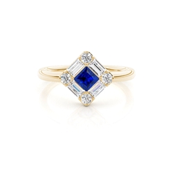 Mosaic Multi Shaped Diamond and Blue Sapphire Cluster Ring