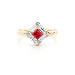 Mosaic Multi Shaped Diamond and Ruby Cluster Ring