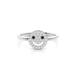Pave Set Round Diamond Smiley Ring