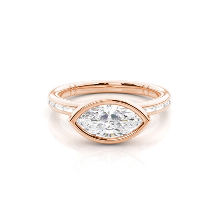 Bezel Set East-West Engagement Ring With Diamond Accented Shank
