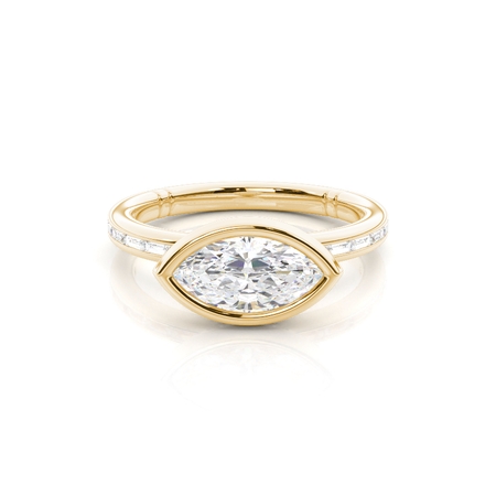 Bezel Set East-West Engagement Ring With Diamond Accented Shank
