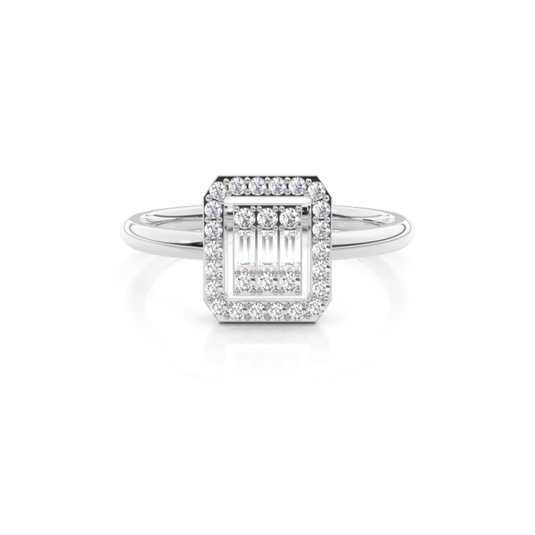 Zarter Cluster-Ring mit runden und Baguette-Diamanten