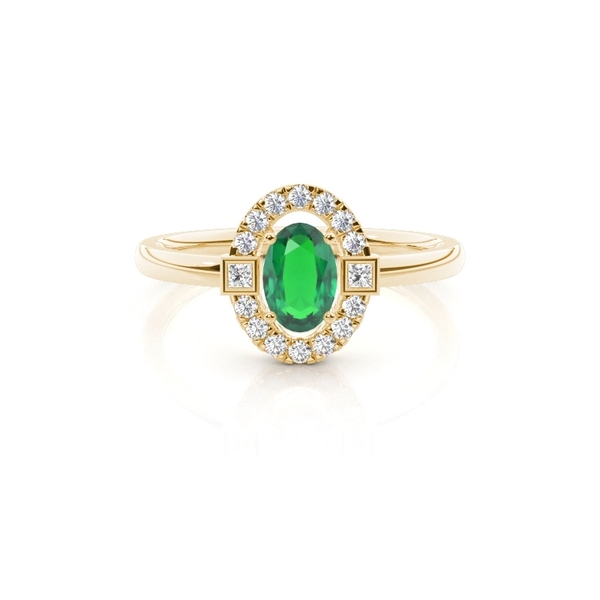 Alltagsring mit Princess- und Runddiamanten & ovalem Smaragd