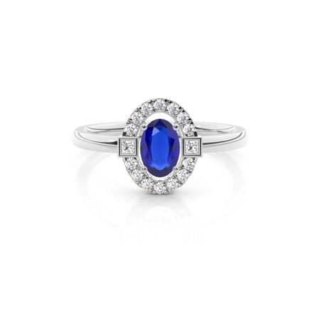 Alltagsring mit Princess- und Runddiamanten & ovalem blauen Saphir