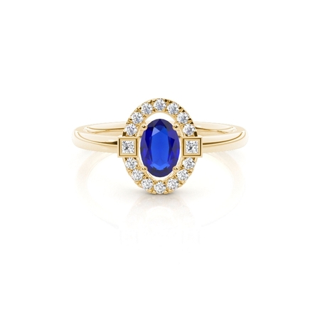 Alltagsring mit Princess- und Runddiamanten & ovalem blauen Saphir
