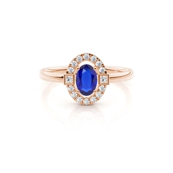Princess and Round Diamond with Oval Shaped Blue Sapphire Everyday Ring