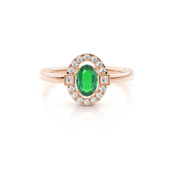 Princess and Round Diamond with Oval Shaped Emerald Everyday Ring