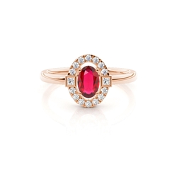 Princess and Round Diamond with Oval Shaped Ruby Everyday Ring