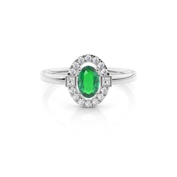 Princess and Round Diamond with Oval Shaped Emerald Everyday Ring