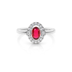 Princess and Round Diamond with Oval Shaped Ruby Everyday Ring