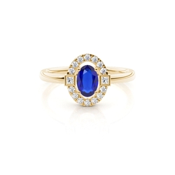 Alltagsring mit Princess- und Runddiamanten & ovalem blauen Saphir