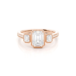 Vintage Verlobungsring mit smaragd Trilogie-Diamant