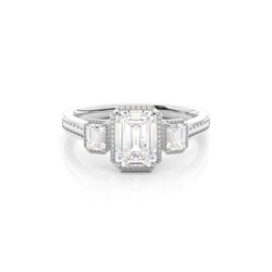 Vintage Verlobungsring mit smaragd Trilogie-Diamant